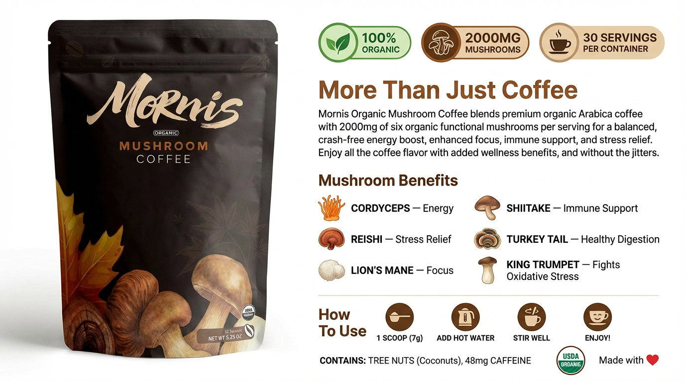 Mornis Organic Mushroom Coffee   30 Servings  6.35oz